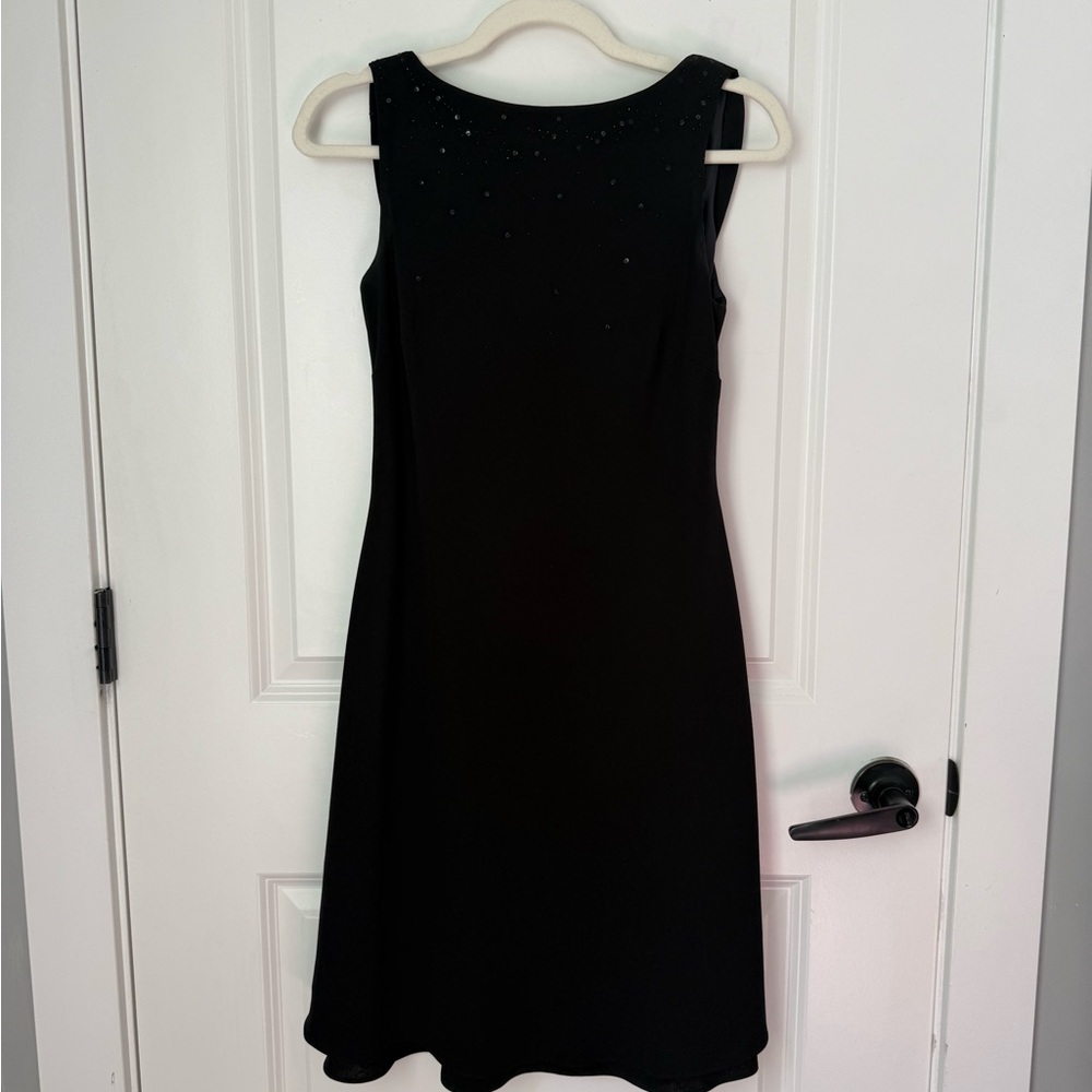 Evan Picone Black Sleeveless Dress, draped back
